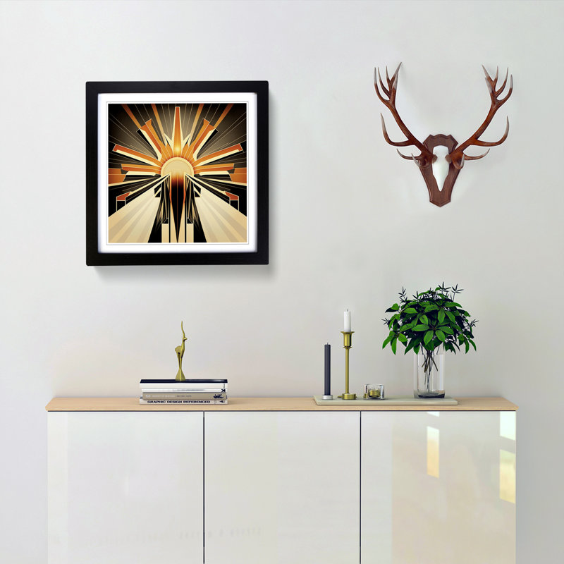 Sun Art Deco - Single Picture Frame Print on Wood, Black
