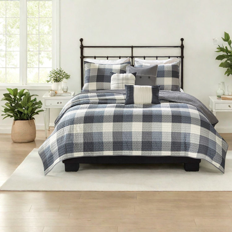 Ensemble de literie gris ferme avec coussins décoratifs, courtepointe en polyester pour le confort de la maison