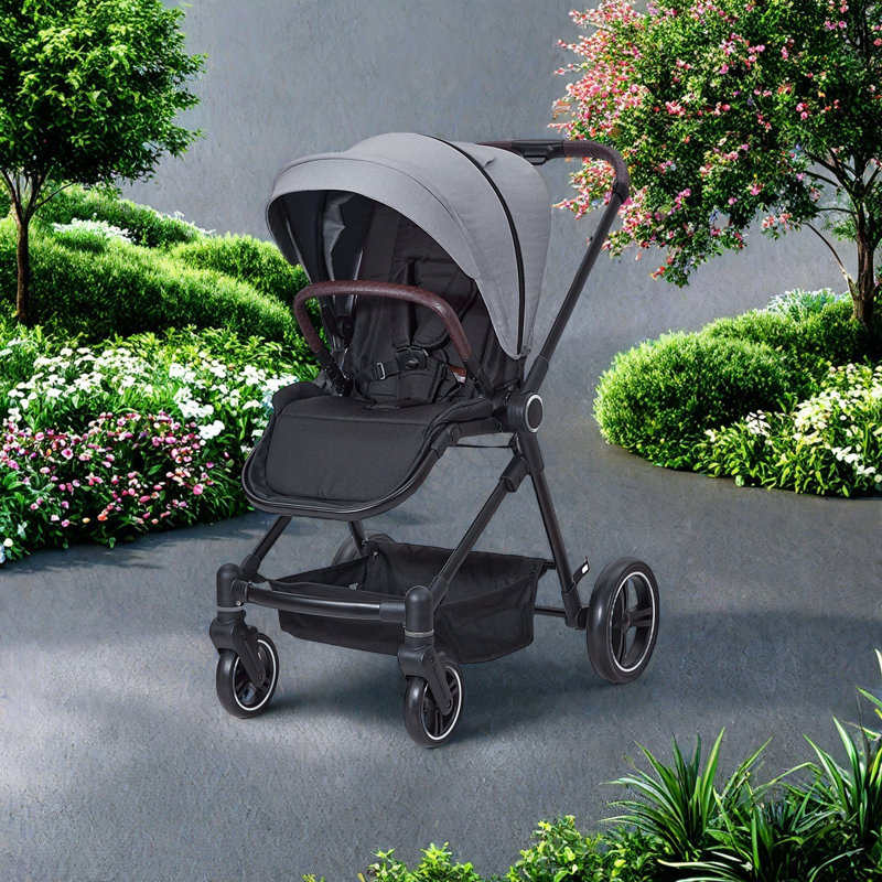 Poussette pour bébé, landau portatif convertible, dossier réversible, Gris