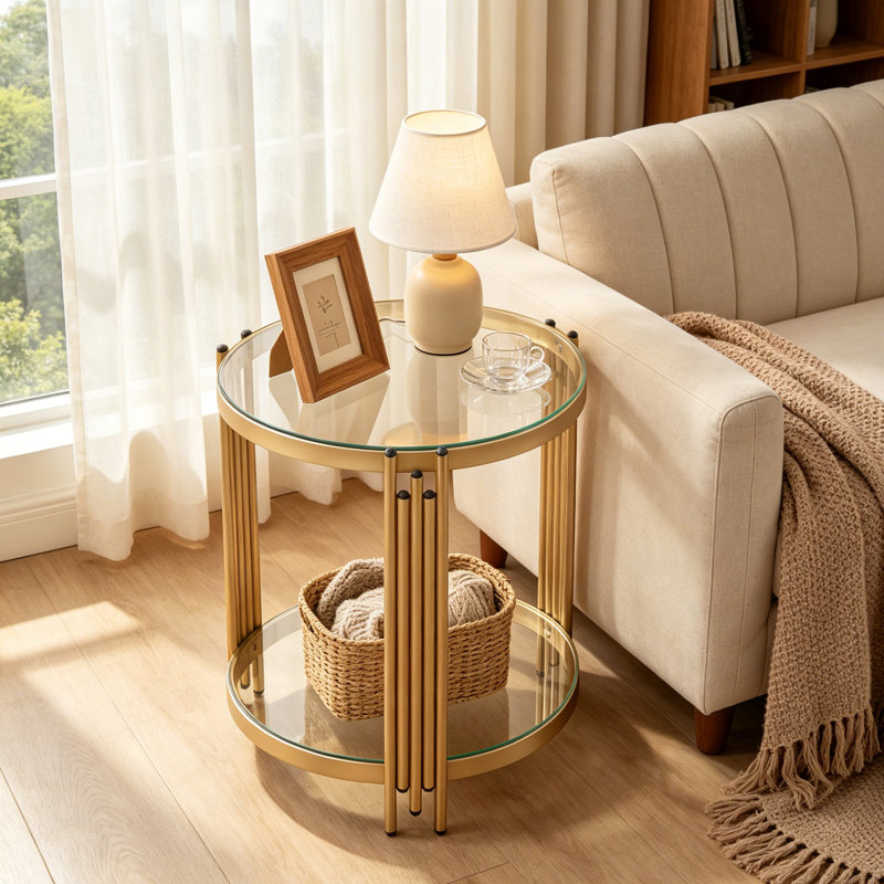 Breannon Glass End Table For Living Room, Bedroom, or Office, Gold