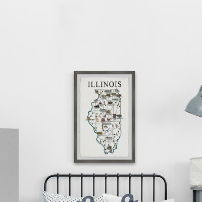 Carte illustrée de l'Illinois - impression encadrée sur papier