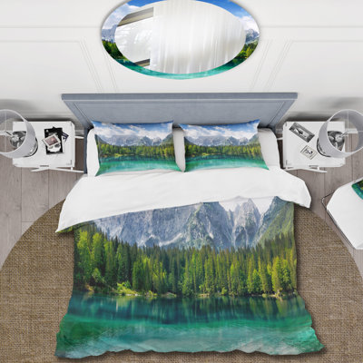 Blue Sky Over Turquoise Lake In The Woods - Cabin & Lodge Duvet Cover Set