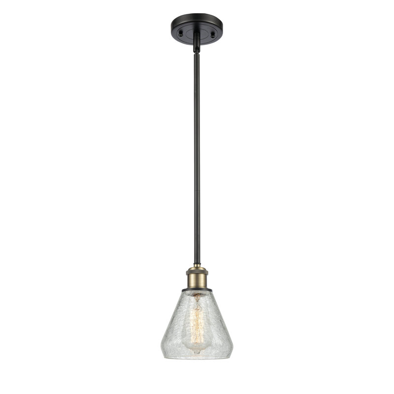 Luminaire suspendu en forme de cloche à 1 lumière Berlin, Transparence craquelée, Laiton antique noir, Ampoule non incluse