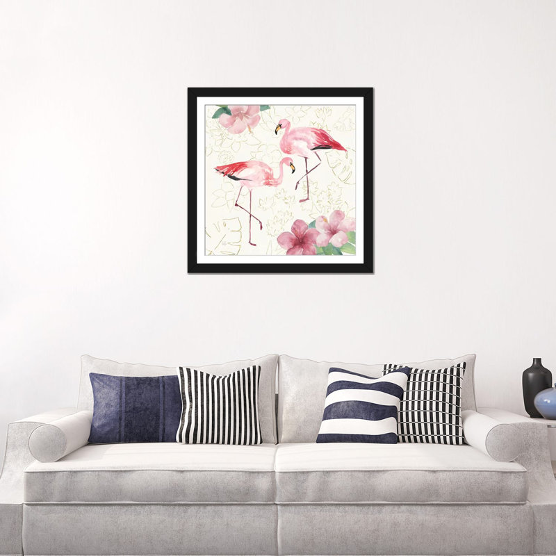 «Tropical Fun Bird V», reproduction sur toile tendue, H 24 po x l 24 po x P 1 po, Papier beaux-arts encadré noir, Blanc