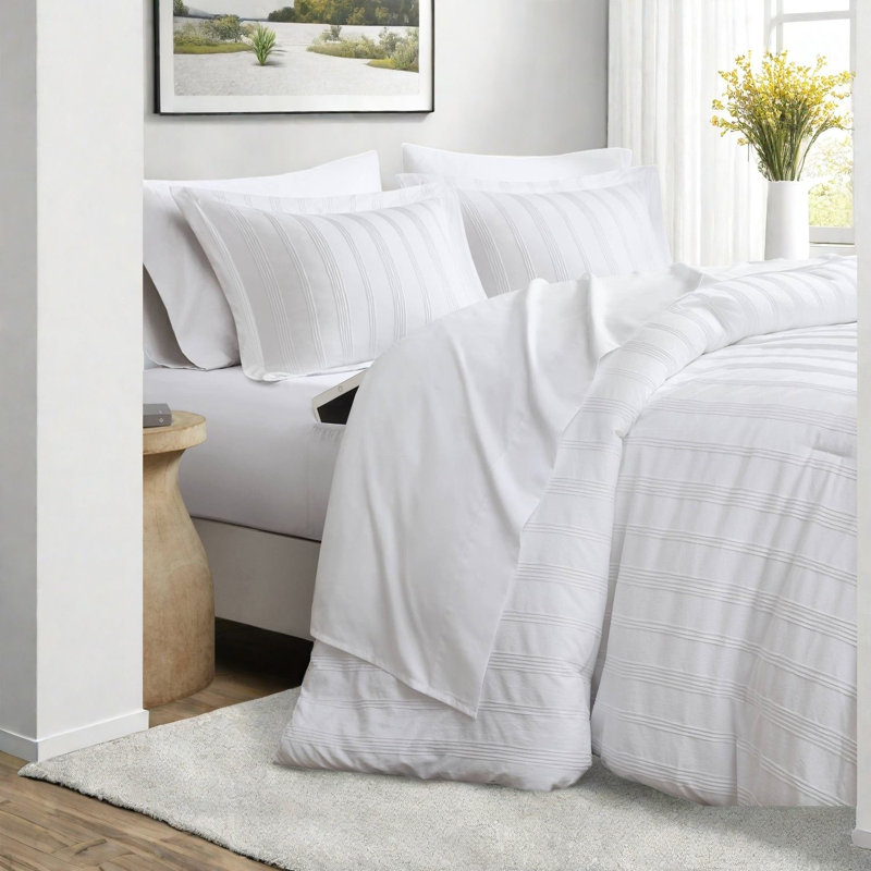 de literie pour grand lit deux pièces, rayures tissées en polyester, minimaliste moderne pour les chambres et les dortoirs