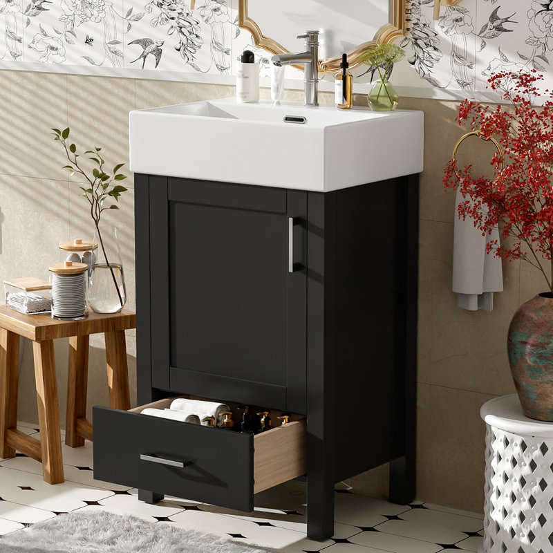 Meuble-lavabo moderne avec lavabo en céramique et tiroir pour petites salles de bain, conception peu encombrante