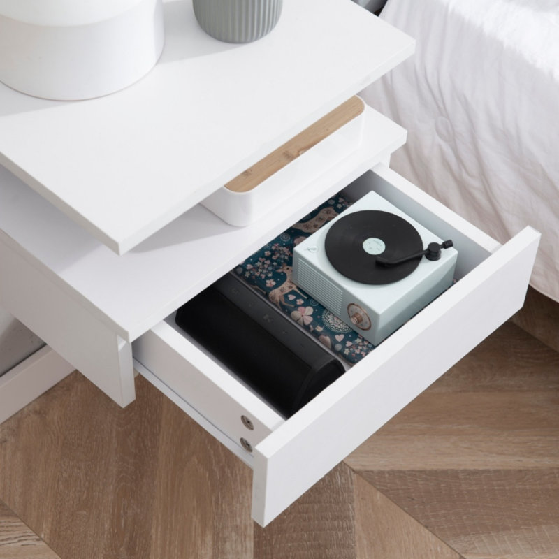 35cm W Engineered Wood Bedside Table, White