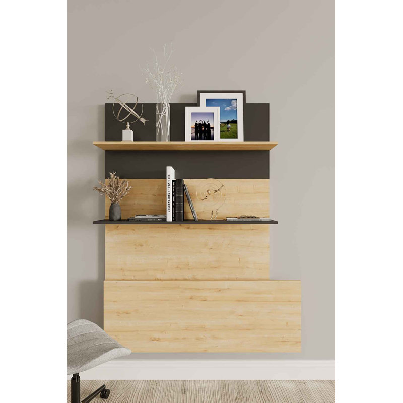 Bureau d'étude moderne avec pieds en métal, chêne saphir et noir, 35,4 x 35,4 x 19,7 pouces | 100% panneau de particules enduit de mélamine, épaisseur: 0,7 pouce | Plusieurs tablettes, à fixation murale, parfaites pour les bureaux à domicile et les espaces d'étude