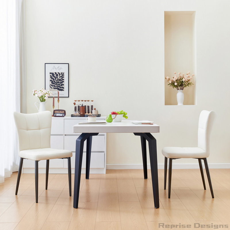 Ensemble de 2 chaises de salle à manger à haut dossier avec structure en fer, Blanc