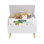 Boîte à jouets en bois avec bibliothèque à l'avant, couvercle rabattable et charnière de sécurité pour l'organisation et le rangement de la chambre d'enfant