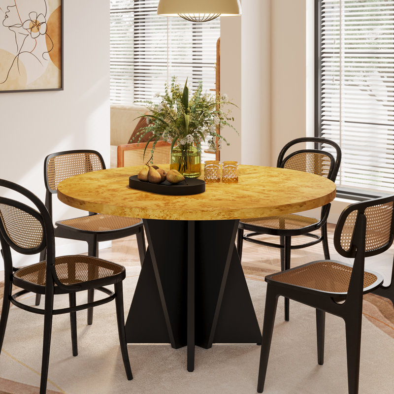 Round Dining Table, Medium Yellow Wood