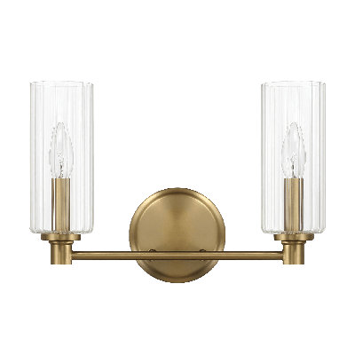 Regal Double Light Vanity With Clear Ribbed Glass - Satin Brass