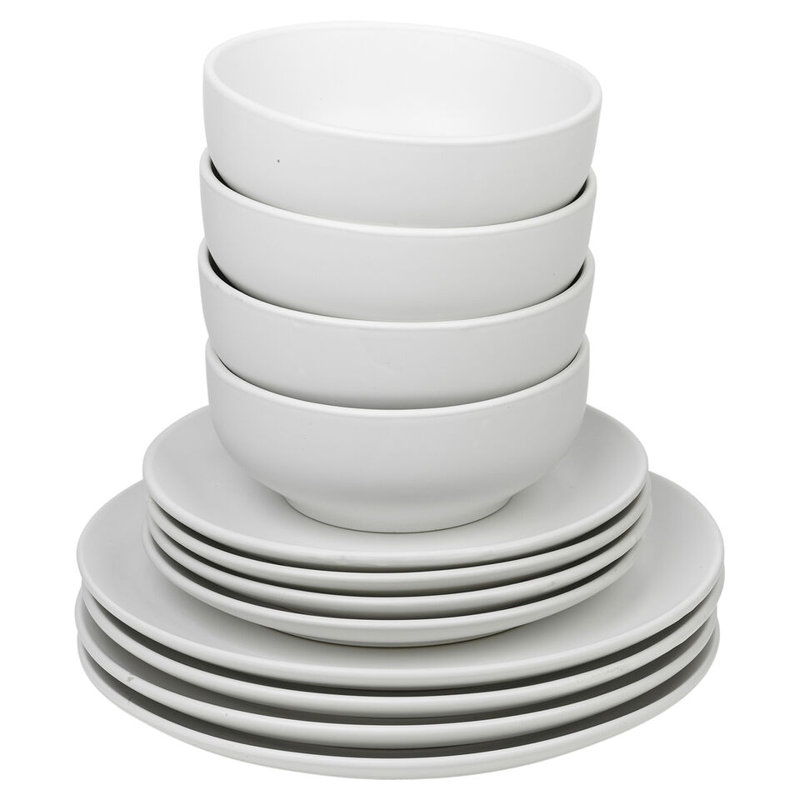 Ceramic Dinnerware Set 12 Piece - Service for 4, White