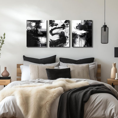 Art mural abstrait pour le salon, toile murale noire et blanche pour la chambre à coucher, impressions photo, format 12 x 16 pouces, 3 pièces