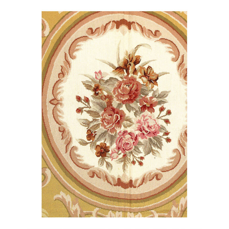 Tapis vert tissé à la main plat vert Aubusson 7 pi 9 po x 9 pi 9 po