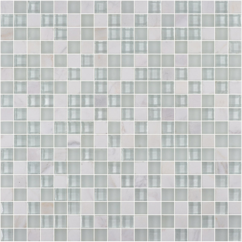 Carrara White Marble & Glass Mosaic Tile - Glossy & Frosted 5/8" x 5/8" Chips, 5/16" Extra Thick - Premium Kitchen Backsplash, Bathroom Shower Wall, Fireplace & Laundry Room Accent Tile