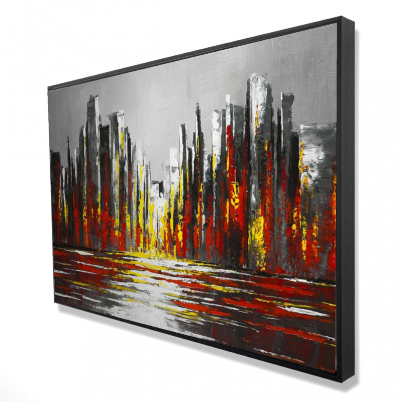Abstract Red Skyline - Modern Framed Canvas Home Decor