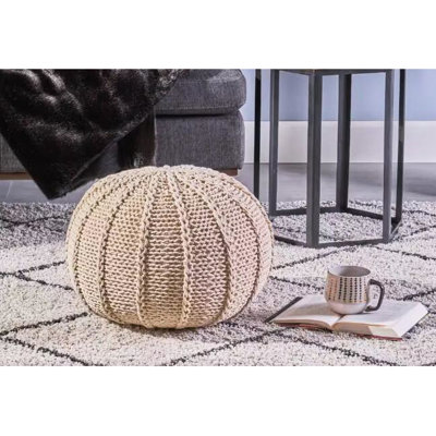 Pouf rond en coton beige fait à la main, taille 19,5 pouces, charge de 250 livres, sans assemblage, idéal pour repose-pieds ou pouf supplémentaire