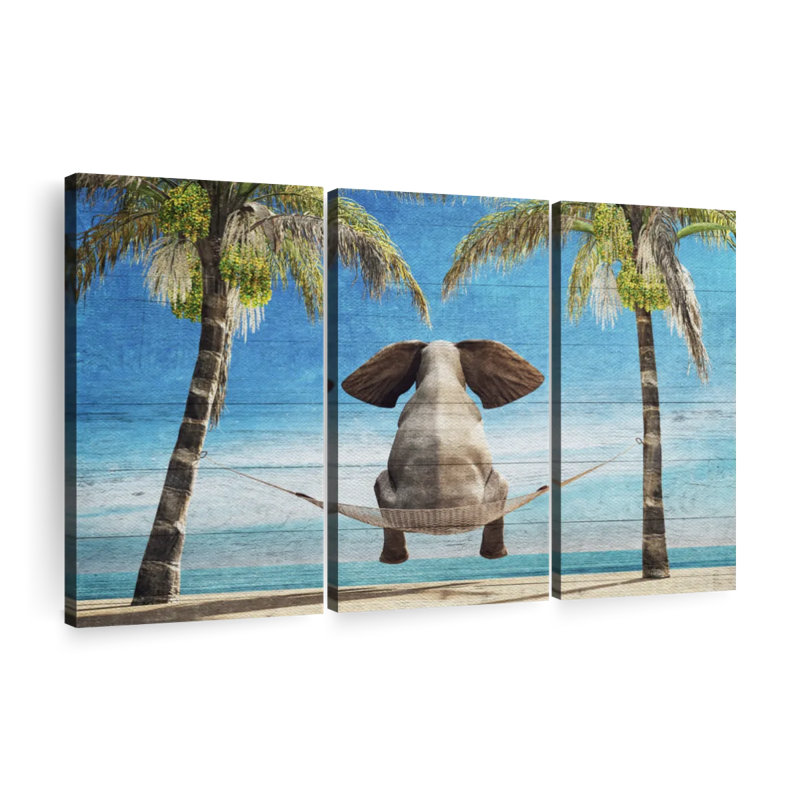 «Wooden Tropical Elephant» sur toile, H 24 po x l 38 po x P 1,25 po