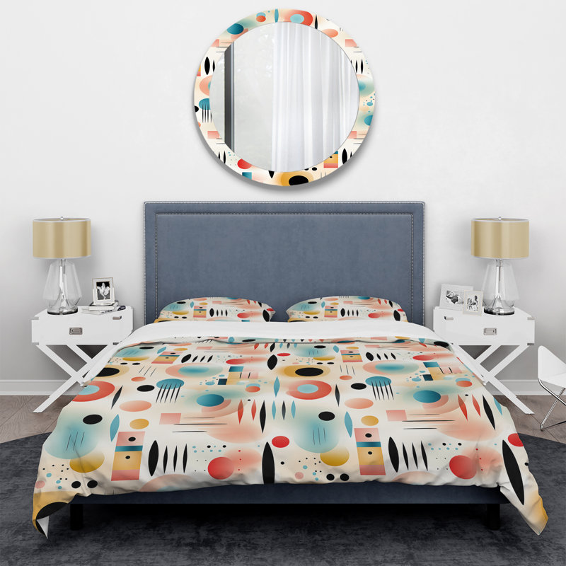 Ensemble de housse de couette à motif géométrique Pastel Abstraction II, Housse de couette pour très grand lit et 2 très