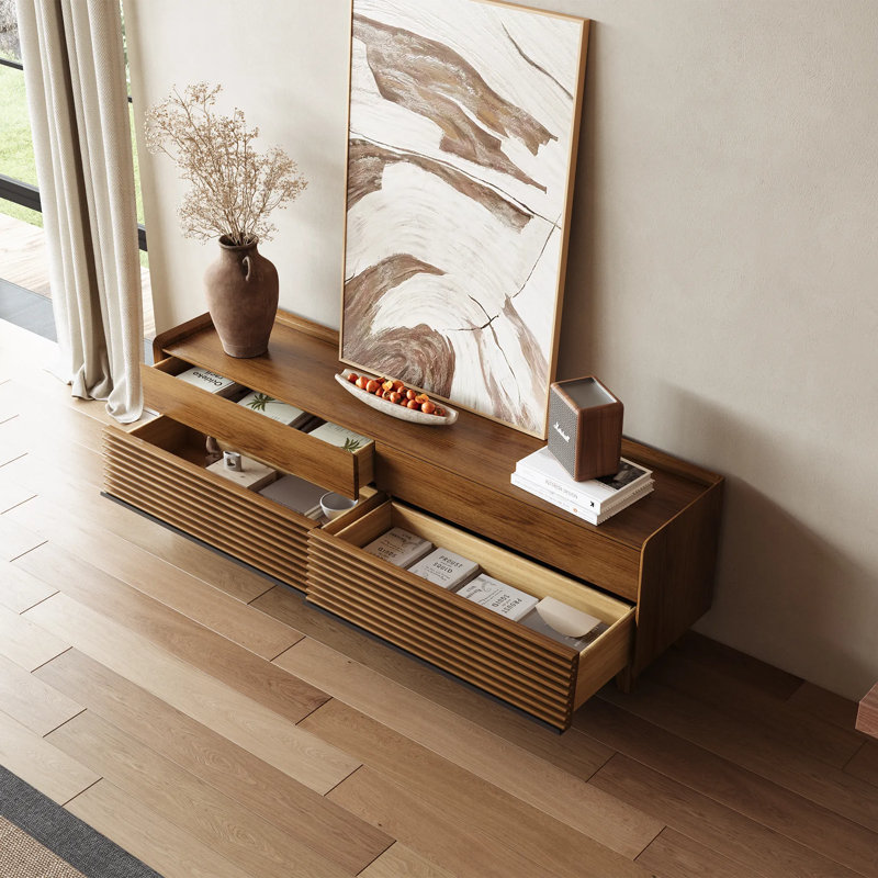 Mid-Century Modern TV Stand with LED Light, Fully Assembled, Brown, 22.44"H x 70.87"L x 15.75"W