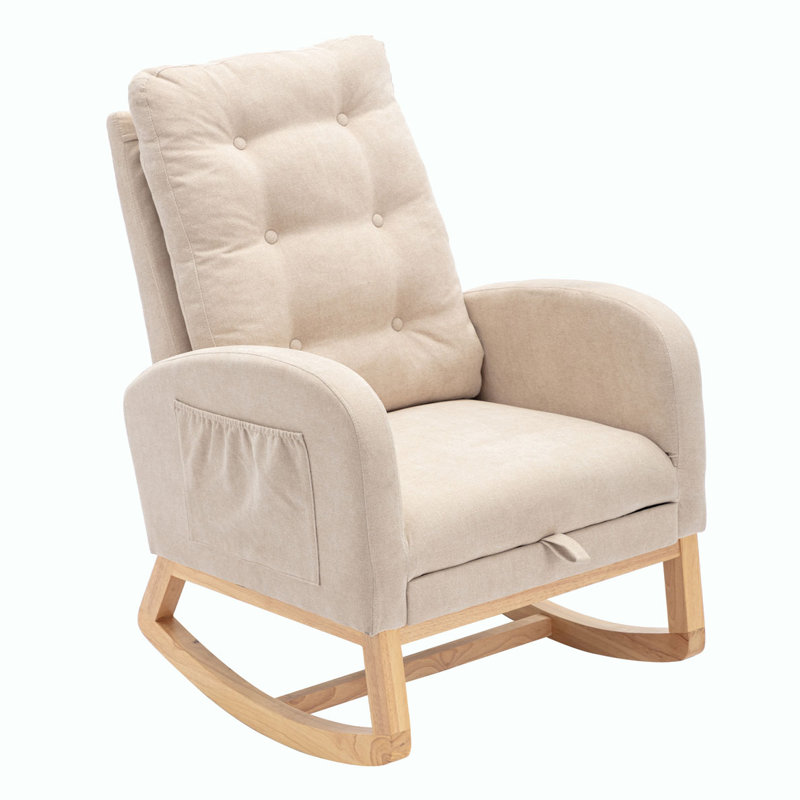 Chaise berçante avec repose-pieds à haut dossier, Velours beige