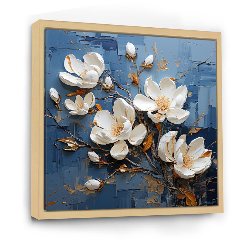 Magnolia bleu et blanc en fleurs, Cadre naturel flottant, H 30 po x l 30 po x P 1 po
