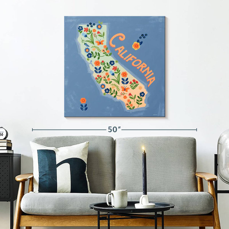 Carte de l'état floral d'Aliaz - Californie, H 30 po x l 30 po