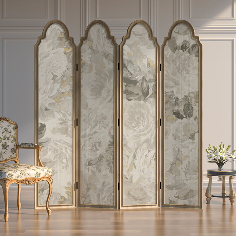 Modern Beige Solid Pine Wood Folding Movable Room Divider