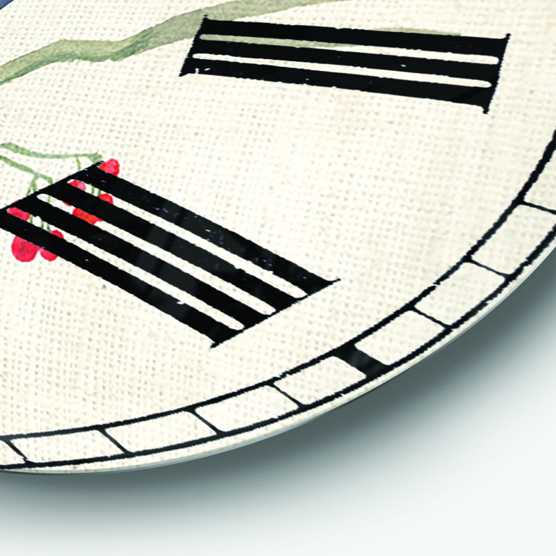 Oiseau de ferme rouge sur une branche - horloge murale, Moyen