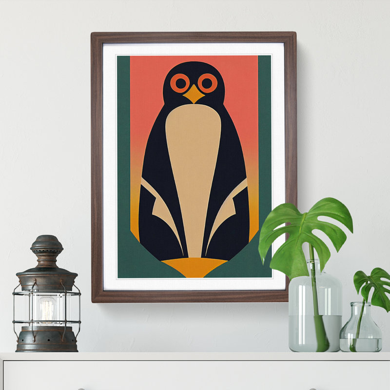 XV1022-3485X Penguin In Abstract No.5 - Print, Walnut Framed Paper, White, 64cm H x 46cm W x 3cm D