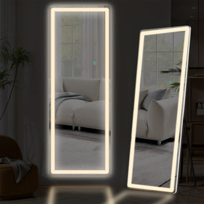 Miroir sur pied pleine longueur avec lumières DEL, miroir de plancher éclairé avec support et gradateur