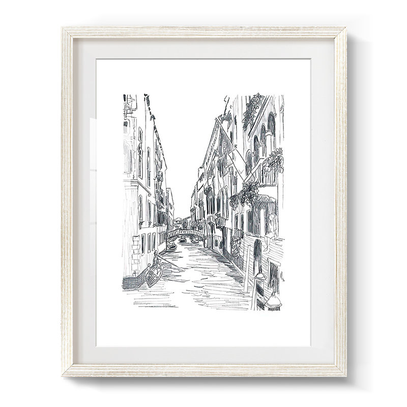 Esquisse de canal I - impression encadrée, H 19,5 po x l 16,5 po, Blanc