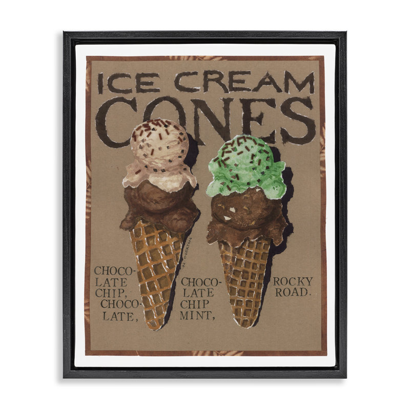 «Ice Cream Cones» par Nancy Overton, Cadre flottant noir de jais, H 21 po x l 17 po