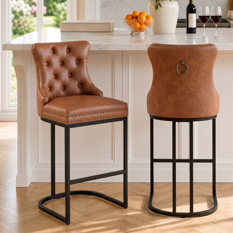 Aldana 26 Inch Bar Stools, Modern Counter Height Bar Stools with Backs, Upholstered Faux Leather Counter Stools