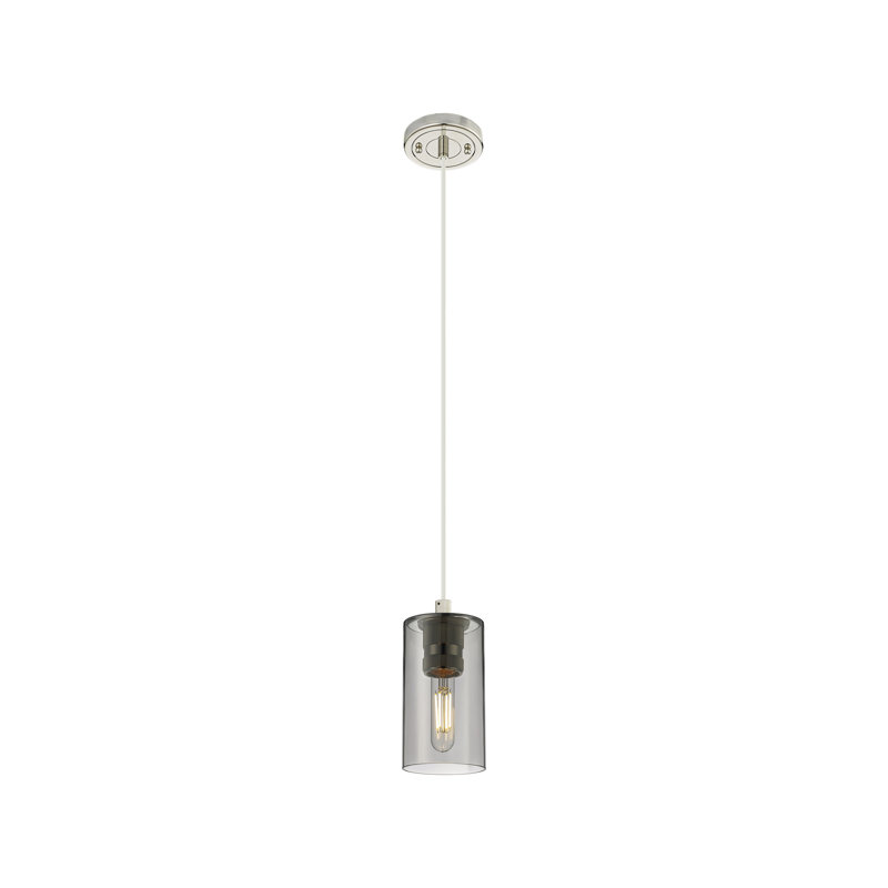 Luminaire suspendu à cordon 1 lumière Crown Point, Nickel poli, H 8,38 po x l 4,5 po x P 4,5 po, Plaqué couleur fumée