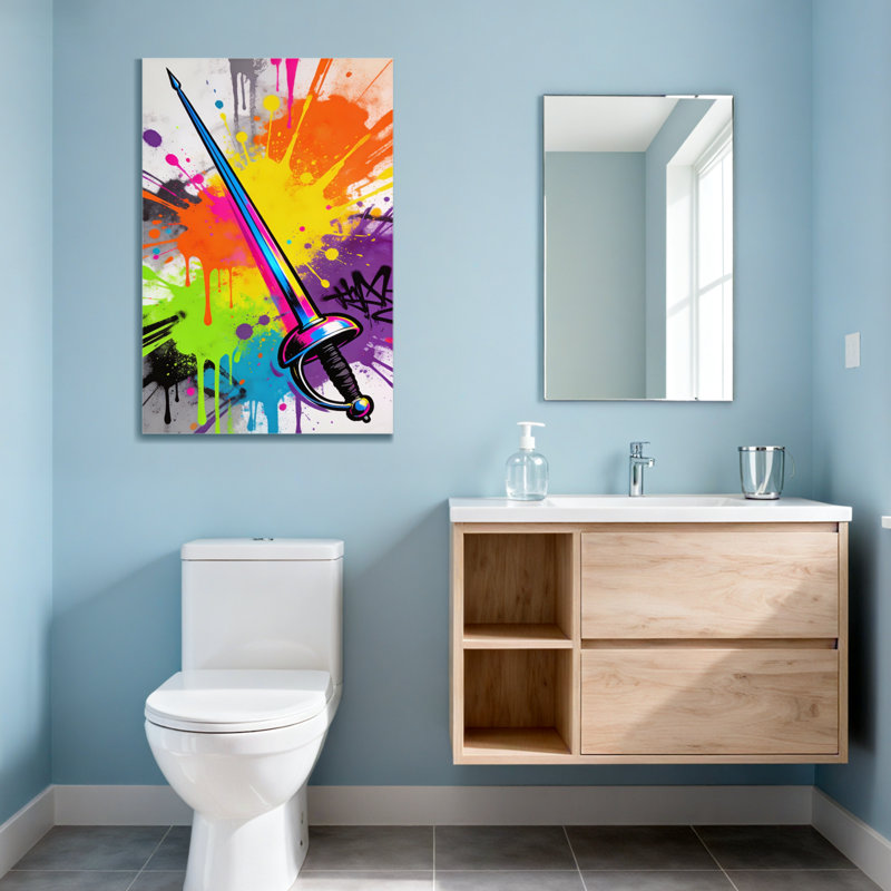 Abstract Colorful Sword With Paint Splatter Background