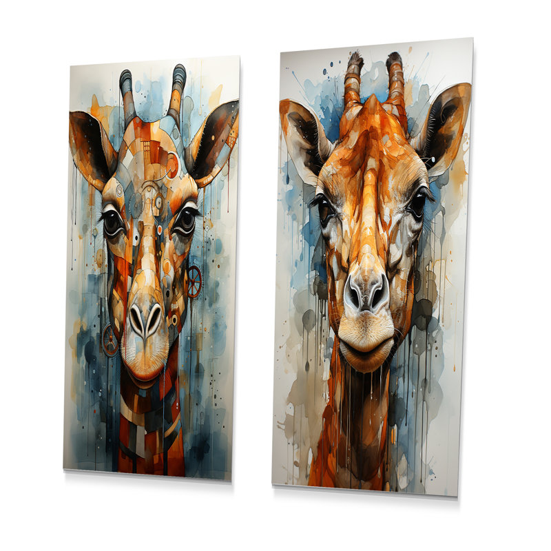 Girafe moderne - ensemble de 2 reproductions d'art en métal, H 28 po x l 24 po
