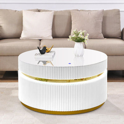 Table basse ronde blanche 39 po avec plateau en verre et lumières DEL Tivoli