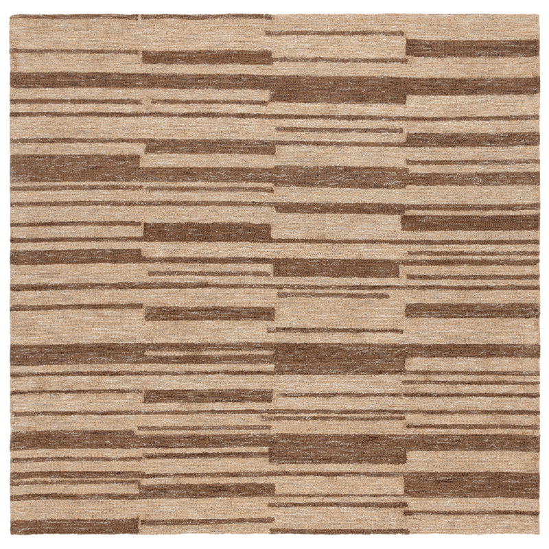 Esen Hand Tufted Jute Wool Cotton Striped Rug in Natural/Brown, Square 6'