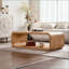 Table basse en forme d'hippodrome avec rangement ouvert, finition bois clair