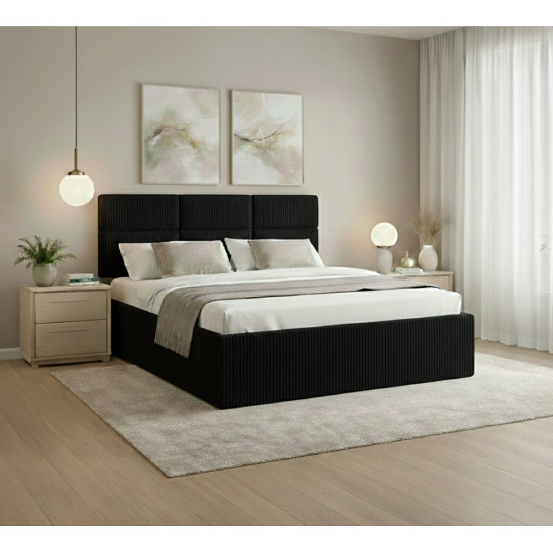 Upholstered Bed, Black, European Kingsize (160 x 200 cm)