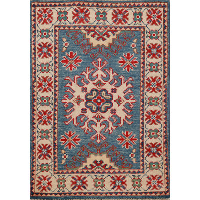 Handmade Blue Kazak Oriental Accent Rug 2x3