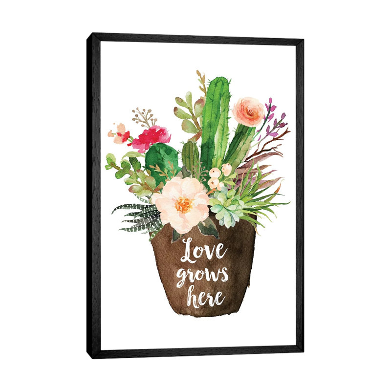 Love Grows Here - Painting on Canvas, 66.04cm H x 45.72cm W x 3.81cm D, Black Framed