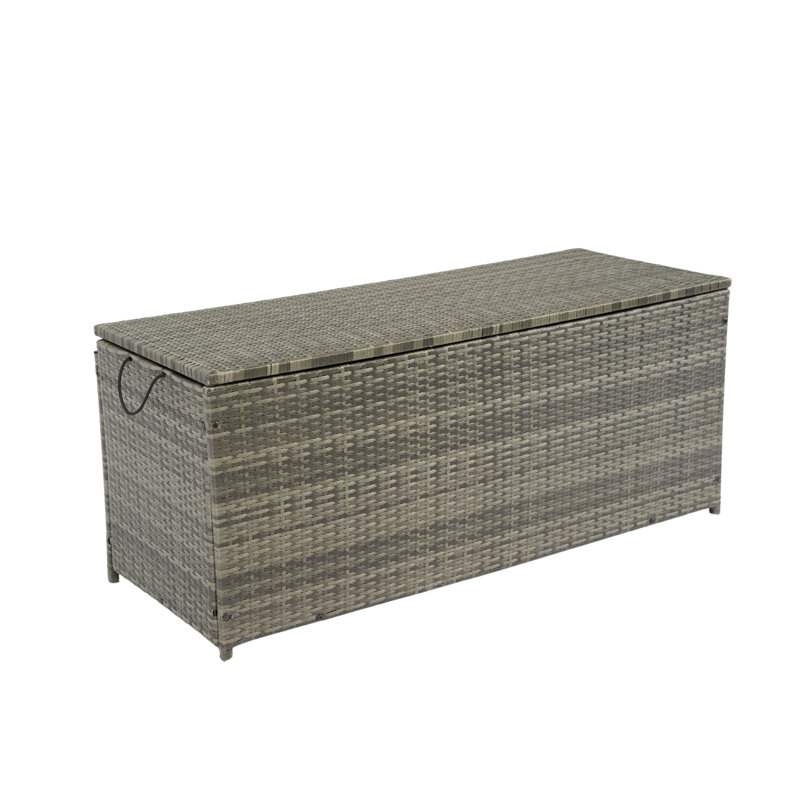 Outdoor Storage Box, 113 Gallon Wicker Patio Deck Boxes With Lid, Outdoor Cushion Storage For Kids Toys, Pillows, Towel Grey Wicker
