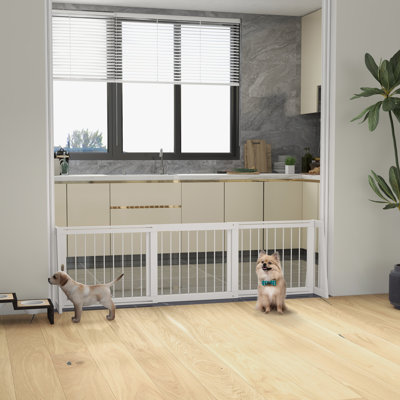 Barrière pour animaux autoportante 28 po à 75 po avec pieds de soutien et tapis antidérapants pour l'intérieur, l'escalier et la porte