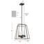 Lustre moderne à 4 lumières avec cadre en fer noir mat et abat-jour en verre transparent