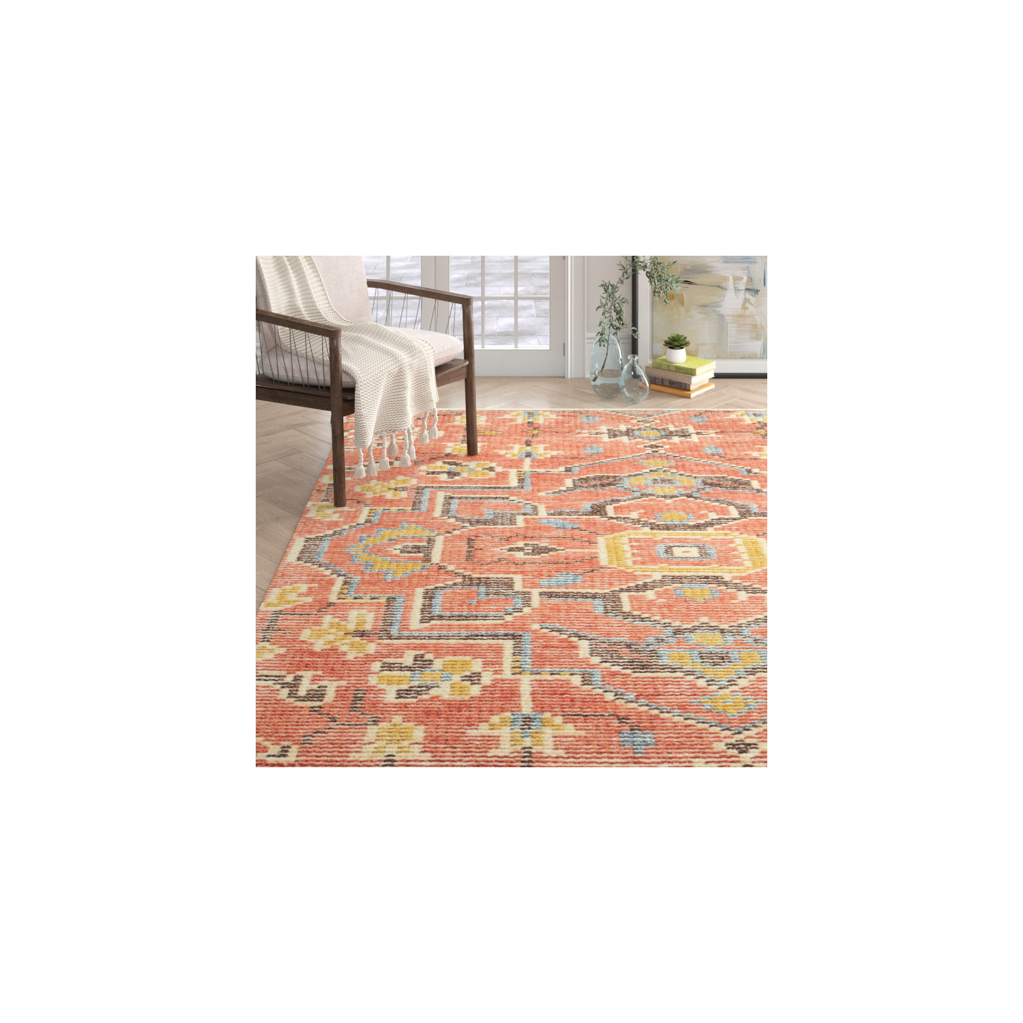 Reese Handmade Wool Red Rug, Rectangle 5' x 8'