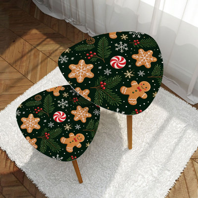 Ensemble de 2 tables basses gigognes modernes et minimalistes d'automne avec citrouilles, baies, citrouilles, baies, citrouilles et triangles