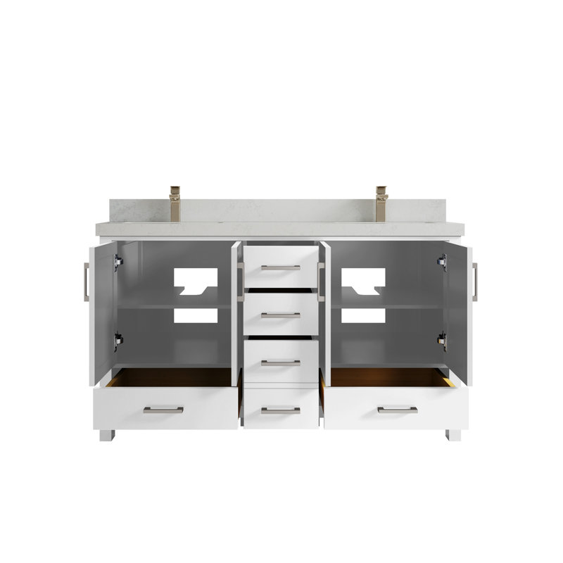 Ensemble de meuble-lavabo double 60 po Malibu, Quartz de Carrare